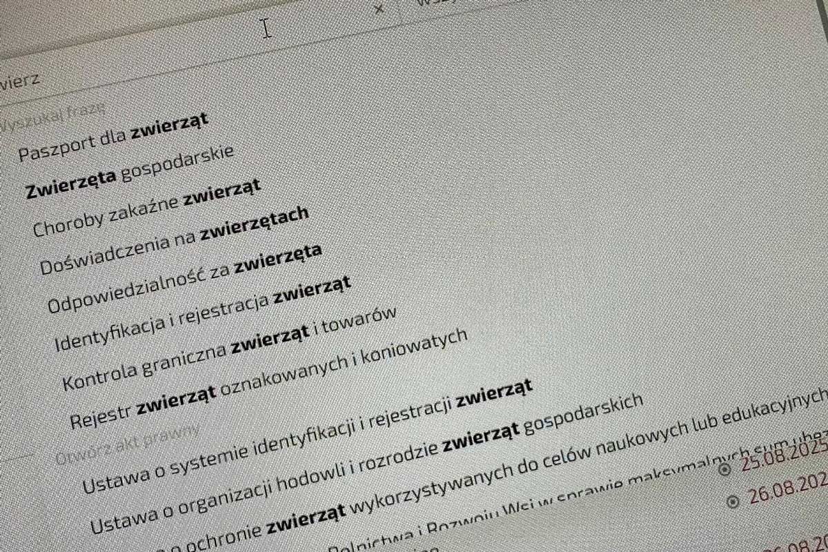Strona ustawy o transporcie zwierząt
